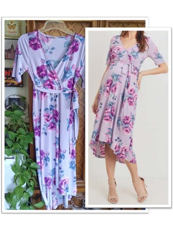 Hello MIZ Dresses & Skirts - Floral High Low Faux Wrap Maternity & Nursing Dress - Lavender Size M